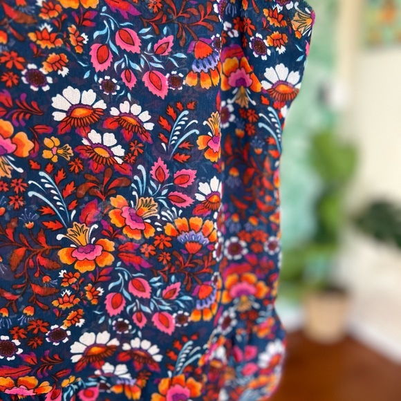 Cabi Floral Lindsey Sleeveless Navy Pink Orange Blouse Tank Top 5391 Sz M - Picture 4 of 5